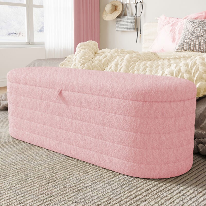 Canapé-lit et repose-pieds avec rangement 120 x 40 cm, repose-pieds rembourré avec rangement, tabouret de canapé, peluche polaire, rose