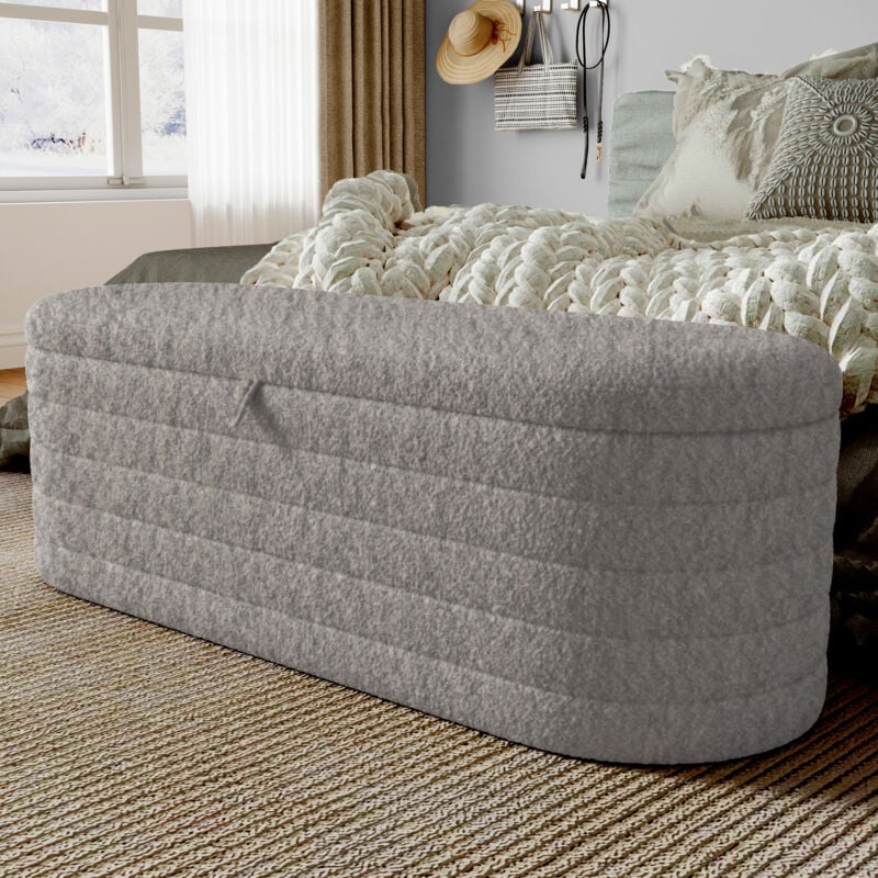 Canapé-lit et repose-pieds avec rangement 120 x 40 cm, repose-pieds rembourré avec rangement, tabouret de canapé, peluche polaire, gris