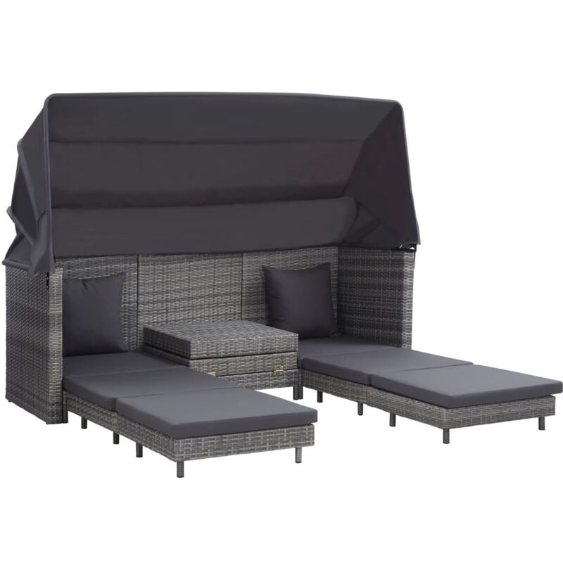 Canapé-lit extensible 3 places avec toit Résine tressée Gris
