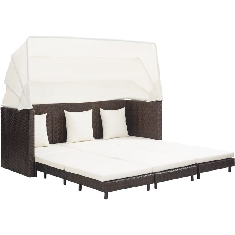 Asupermall - Canape-lit extensible 3 places avec toit Resine tressee Marron