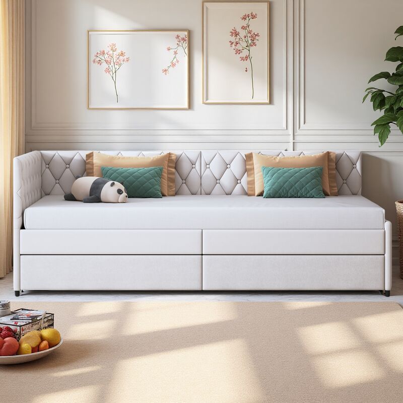 Canapé Lit Extensible 90 x 200 cm en Tissu de Velours, Canapé Convertible 2 Places 90 x 200 cm avec sommier à Lattes, Lits de Jour , Lits d'invités,
