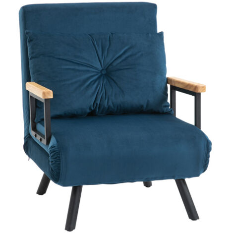 Canapé lit fauteuil inclinable convertible hôtes velours dossier ajustable bleu 63x73x81cm