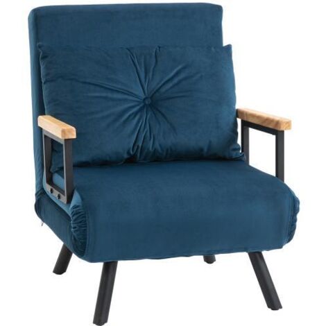 Canapé lit fauteuil inclinable convertible hôtes velours dossier ajustable bleu 63x73x81cm