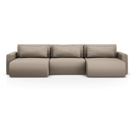 Canapé-lit forme-U + box 4 places tissu structurel beige foncé