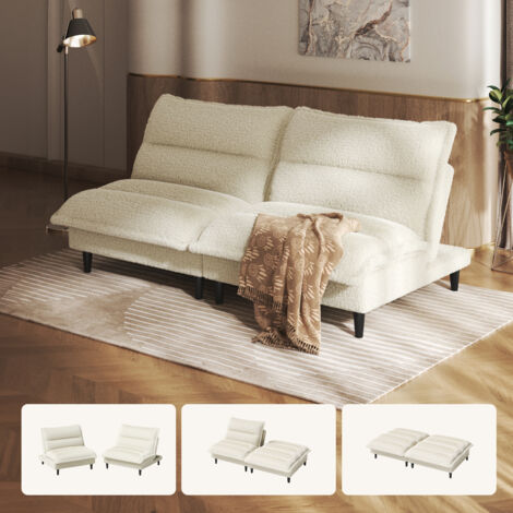 Canapé-lit futon 2 places 178cm, en velours de lait, dossier réglable, convertible 3en1, confortable et idéal pour les petits espace