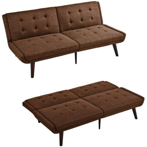 Canapé-lit futon 2 places marron, 157x51x70 cm, dossier 5 positions - Idéal petit espace, canapé d'appoint et salon moderne