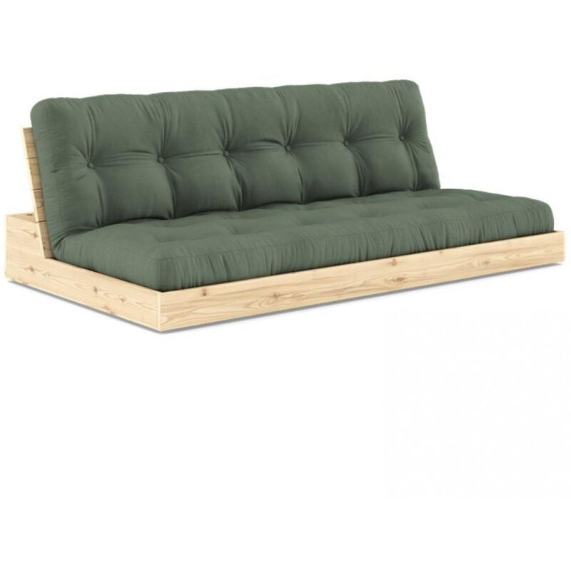 Inside75 - Canapé lit futon base vert olive couchage 130cm dossiers coffres