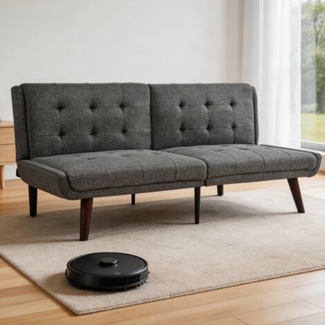 Canapé-lit futon pliable 146 cm, canapé convertible à dossier réglable 5 positions, loveseat moderne pour petits espaces, lit d'appoint & salon, Gris