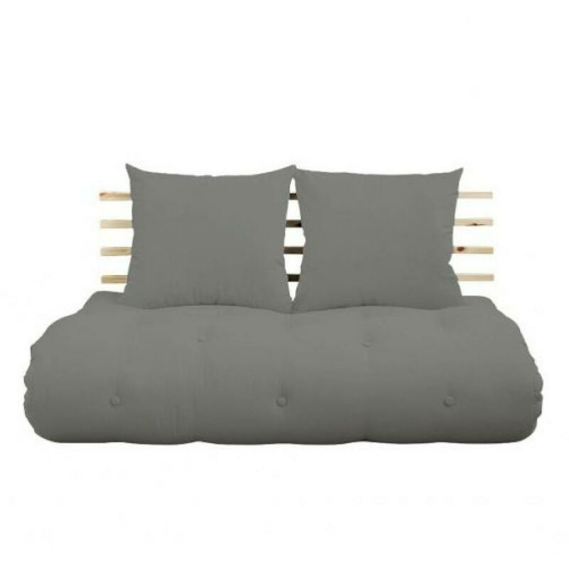 Canapé lit futon shin sano gray et pin massif couchage 140200 cm.