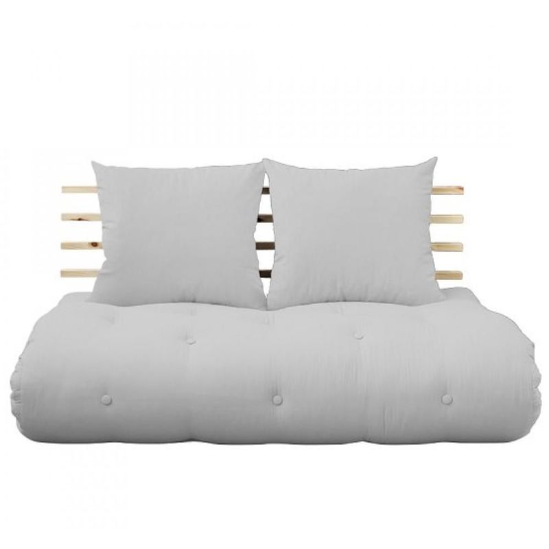 Canapé lit futon SHIN SANO gris clair et pin massif couchage 140*200 cm. - gris