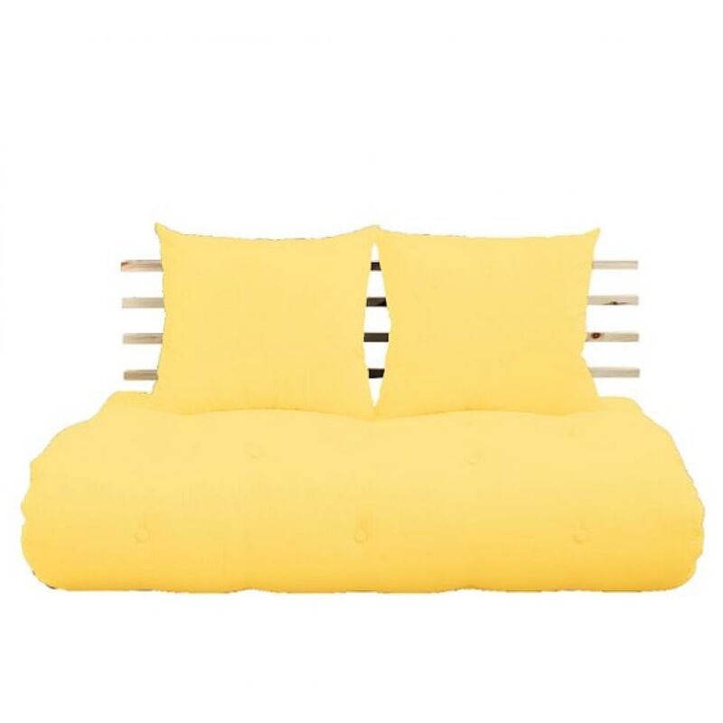 Canapé lit futon SHIN SANO jaune et pin massif couchage 140*200 cm. - jaune