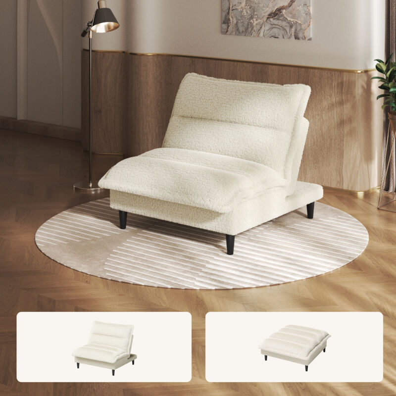 Canapé-lit futon tissu velours de lait avec dossier réglable, petit canapé-lit moderne pour petits espaces beige