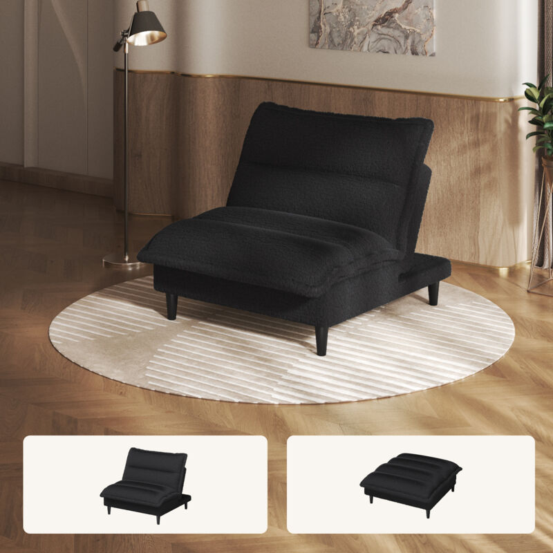 Canapé-lit futon tissu velours de lait avec dossier réglable, petit canapé-lit moderne pour petits espaces noir