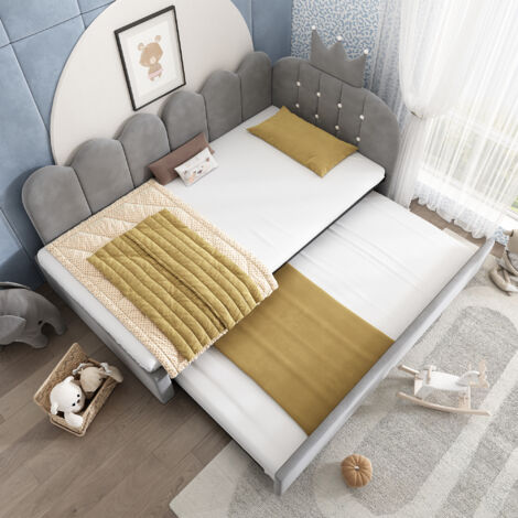 Canapé lit gigogne 90 x 200 cm, lit d'appoint simple 90 x 190 cm, forme en L, gain de place pour chambres d'enfants ou chambres d'amis, velours ,gris