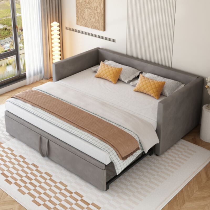 Sunfecili - Canapé-lit gigogne 90/180x200,Lit rembourré avec sommier à lattes, lit multifonctionnel en tissu velours doux pour la peau gris