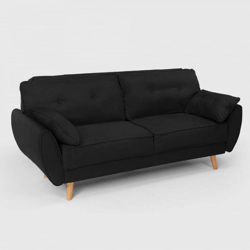 Modus Sofà – Canapé convertible 3 places clic clac nordique en tissu – Dimensions 202x82x92cm – Lit 92x175cm – Accoudoirs capitonnés – Noir