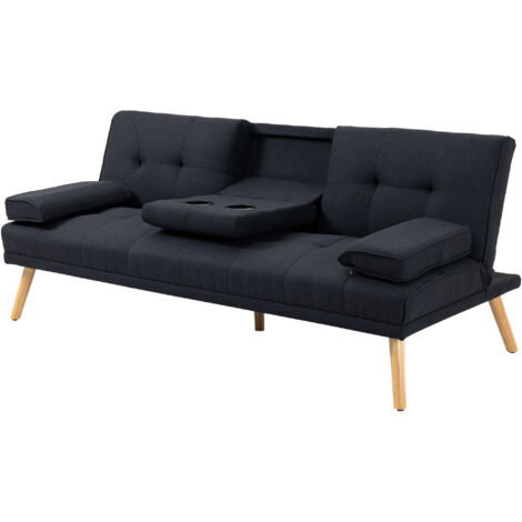 Canapé-lit, lit d'appoint, dossier réglable, table pliante, 181 x 77 x 78 cm, noir