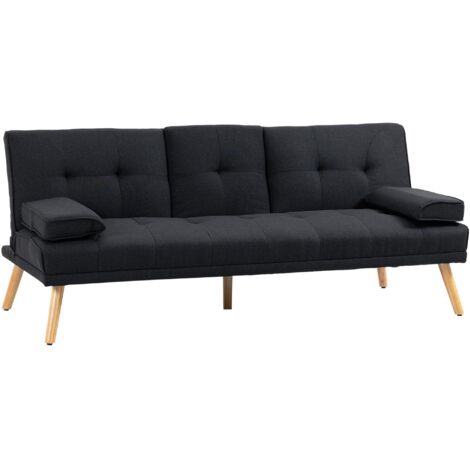 Canapé-lit, lit d'appoint, dossier réglable, table pliante, 181x77x78 cm, noir, convient pour le salon et la chambre.