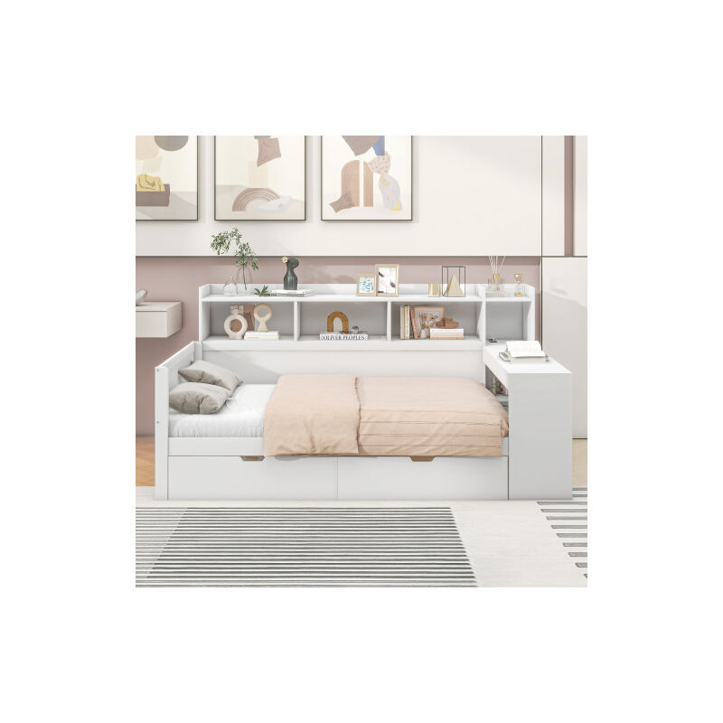 Ineasicer - Canapé-lit, lit de jour, lit de jour, 90 x 200 cm, tablette de chevet et tablette inférieure, lit avec prise électrique et connexion usb,