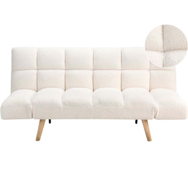Beliani - Canapé-lit Moderne en Bouclé Clic Clac 3 Places Accoudoirs Réglables Blanc Ingaro