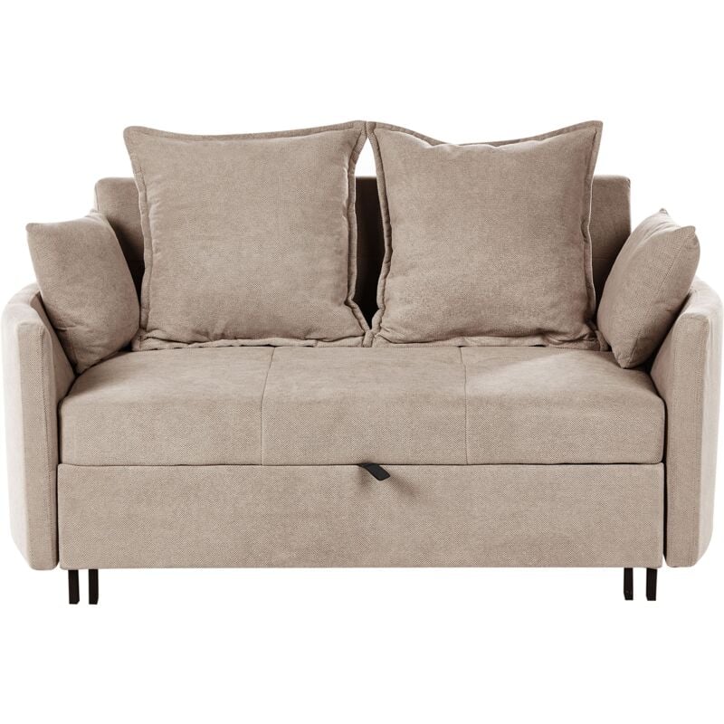 Beliani - Canapé-lit Moderne en Tissu 2 Places Fonction Couchage Accoudoirs Profilés Taupe Hovin