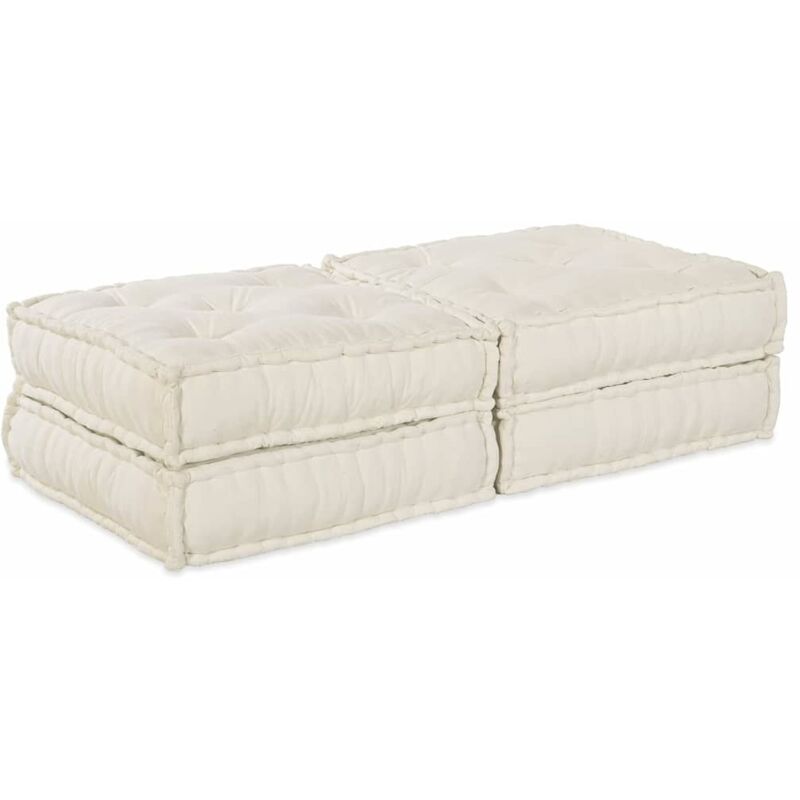 Canapé pouf modulable 2 places convertible en tissu crème Vidaxl