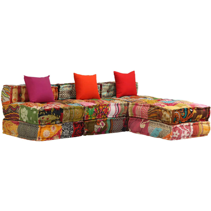 Pouf modulaire à 3 places Patchwork Tissu