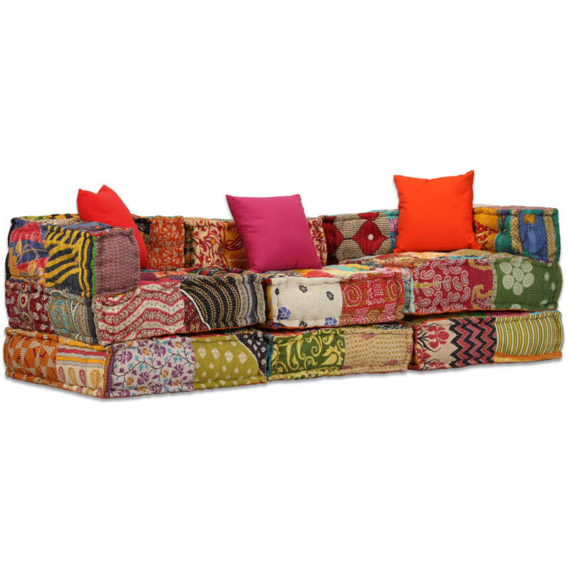 Pouf modulaire à 3 places Patchwork Tissu Vidaxl