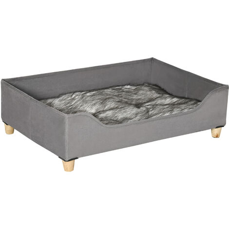 Canapé lit panier pour chien moderne avec coussin doux et lavable, pieds en bois - gris