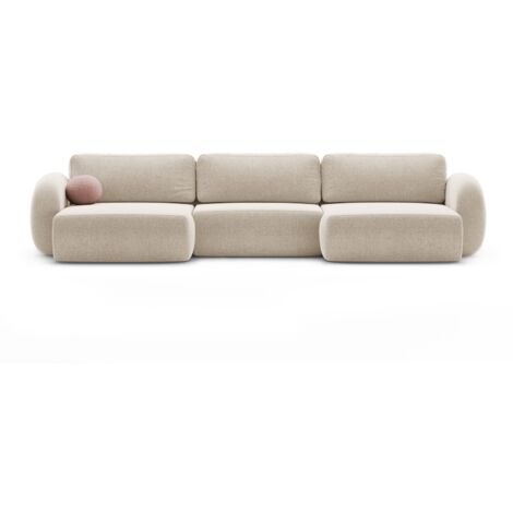 Canapé-lit panoramique avec coffre 5 places chenille beige foncé