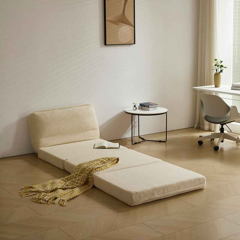 Canapé-lit pliant, design pliable, tissu Teddy résistant et facile d'entretien, beige
