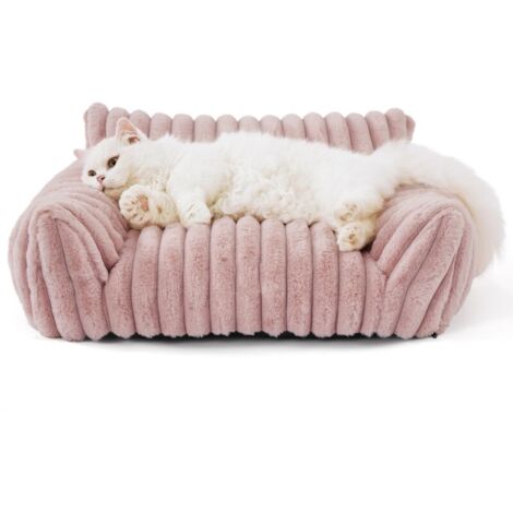 Canapé-lit pour chat, animal de compagnie mignon pour petits, moyens et grands chats, chiens, canapé moelleux pour animaux de compagnie d'intérieur avec fond antidérapant et housse lavable