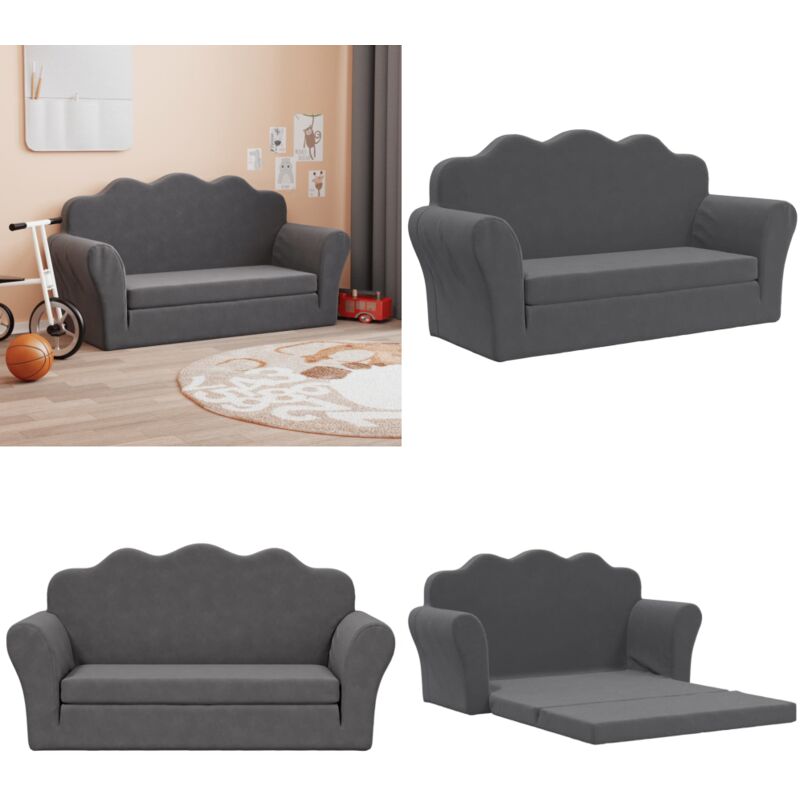 Vidaxl - Canapé-lit pour enfants 2 places anthracite peluche douce - Canapé Enfant - Canapé Lit Enfant - Mobilier Bébé - Meubles Enfant - Fauteuil