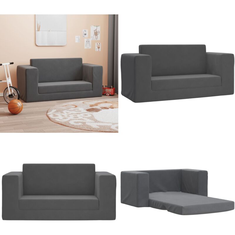 Vidaxl - Canapé-lit pour enfants 2 places anthracite peluche douce - Canapé Enfant - Lit Enfant Pliable - Canapé Convertible Enfant - Mobilier Bébé