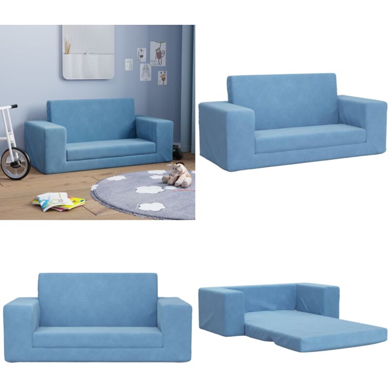 Canapé-lit pour enfants 2 places bleu peluche douce - Canapé lit - Canapé peluche