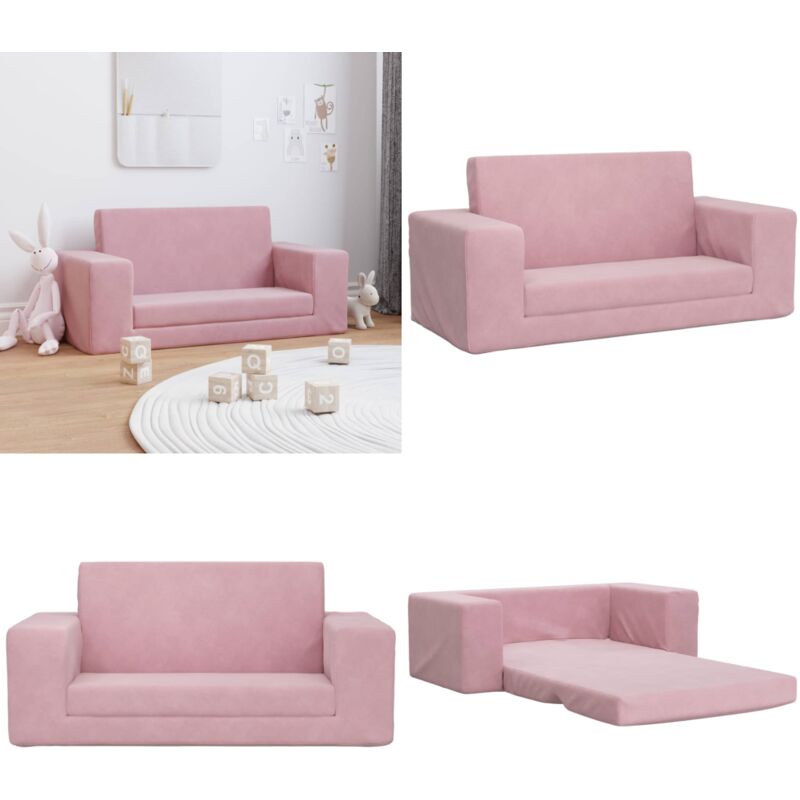 Canapé-lit pour enfants 2 places rose peluche douce - Canapé Lit Enfant - Canapé Bébé - Mobilier Enfant - Meubles Chambre Enfant - Fauteuil Enfant