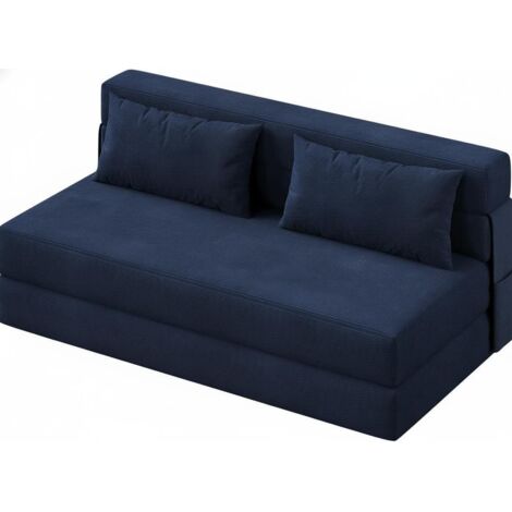 Canapé Lit Rabattable Gain de Place, 80" Futon Convertible avec Coussin, Matelas Pliable, Tissu Lin Moderne Bleu Foncé