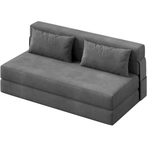 Canapé Lit Rabattable Gain de Place, 80" Futon Convertible avec Coussin, Matelas Pliable, Tissu Lin Moderne Gris Foncé