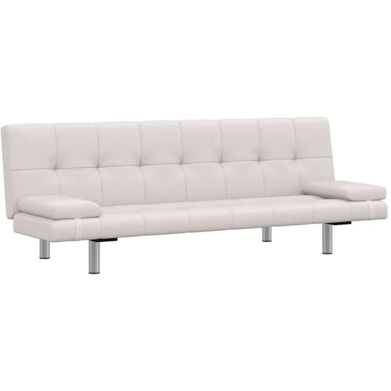 Canapé-lit réglable avec deux oreillers Similicuir Blanc crème