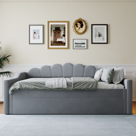 Canapé-lit rembourré 140 x 200 cm avec bande lumineuse LED et lit gigogne, gris
