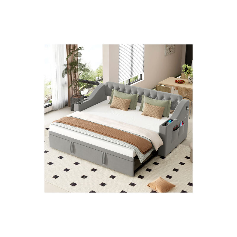 Ineasicer - Canapé-lit rembourré, 90/180190 cm, Accoudoirs plus larges et plus épais avec prise de charge usb, Avec poches de rangement, Avec sommier
