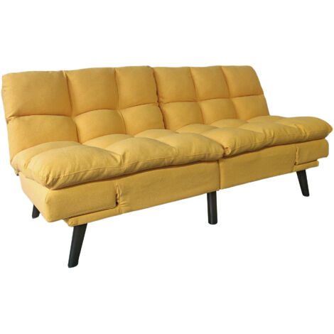 Canapé-lit rembourré , canapé convertible en lit en tissu coloris Moutarde - Longueur 183 x Largeur 86,5 x Hauteur 81 cm