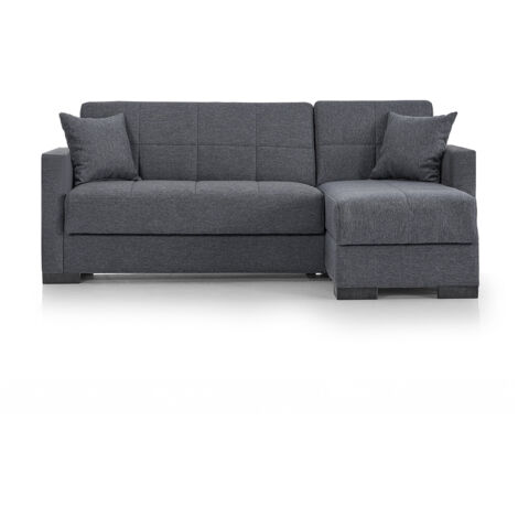 Canapé-lit sofa modulable gris avec méridienne - Longueur 204 x Largeur 140 x Hauteur 80 cm