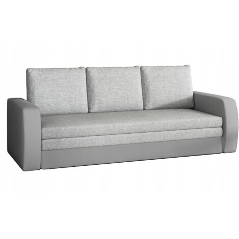 Canapé lit tissu et simili cuir gris avec coffre de rangement Liverna 220cm