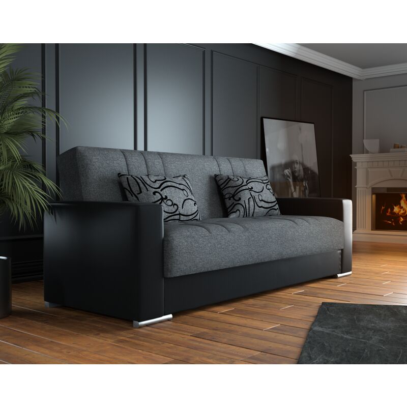 Canapé-lit trois places 231X96 cm Alicante couleur gris et cadre noir | Nero e grigio