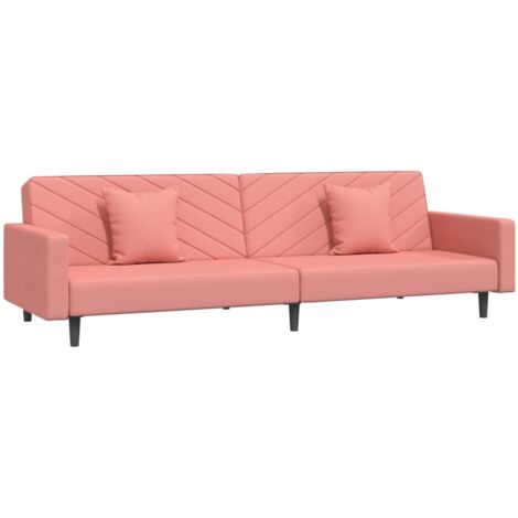Canapé-lit，Canapé convertible à 2 places avec deux oreillers Rose Velours CFW36398