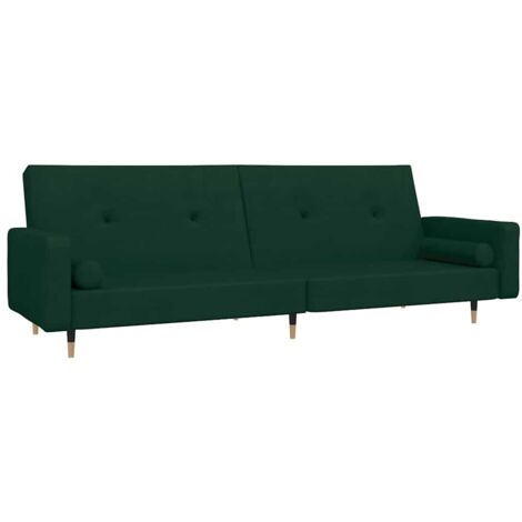 Canapé-lit，Canapé convertible à 2 places avec deux oreillers Vert foncé Velours CFW89921
