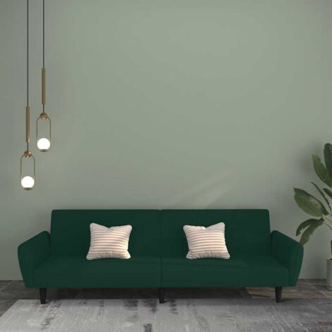 Canapé-Lit,Lit de jour,Lit de repos à 2 places vert foncé velours 695594
