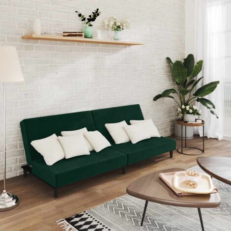 Canapé-Lit,Lit de jour,Lit de repos à 2 places vert foncé velours 782467