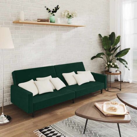 Canapé-Lit,Lit de jour,Lit de repos à 2 places vert foncé velours 797317